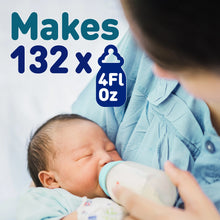 [39550002364587]Person holding a baby and a bottle with text indicating quantity, against a light background
